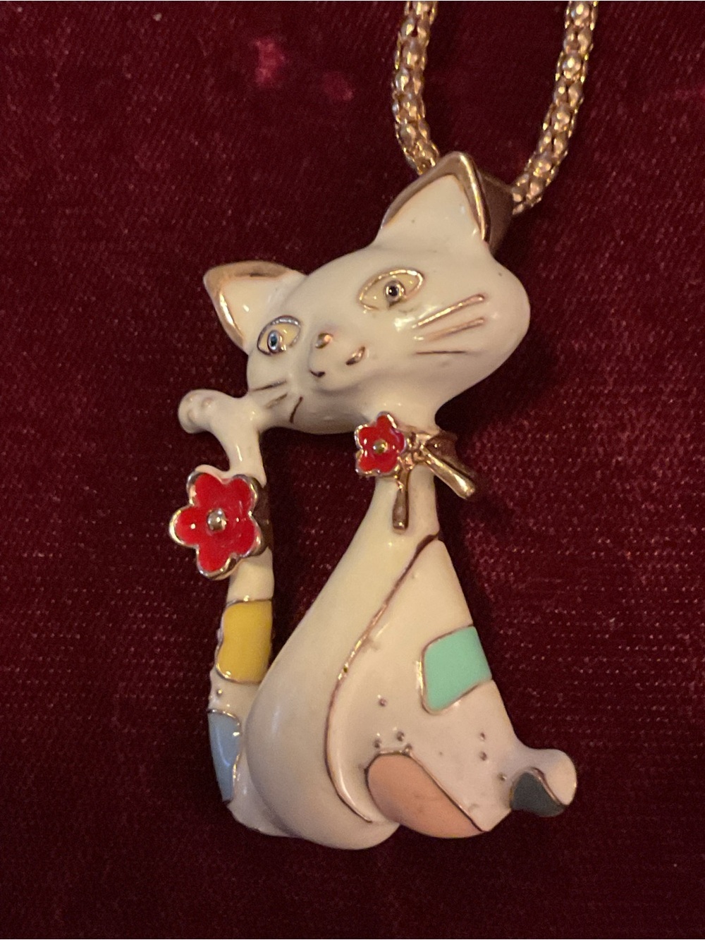 NEW Betsey Johnson Gold-Tone Chain Cat Necklace with Pink Leopard Tag - Picture 4 of 7